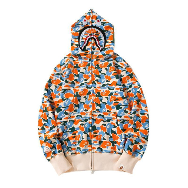 BAPE Camo Shark Full Zip Hoodie Purple Yellow Blue