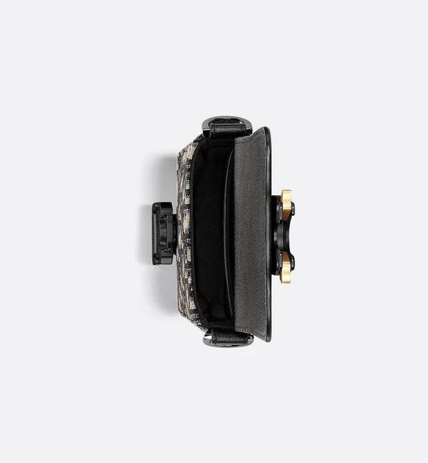Saddle Vertical Pouch with Strap Beige and Black Dior Oblique Jacquard with Black Grained Calfskin