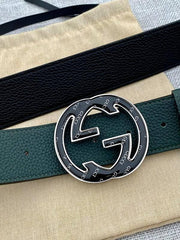 GUCCI Embellished coated-canvas and leather belt 'Green'