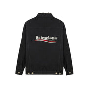 Balenciaga Black Embroidered Political Logo Denim Jacket
