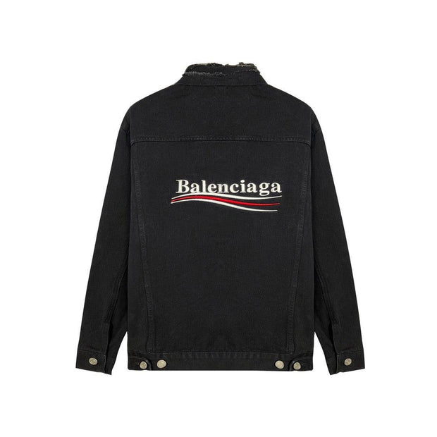 Balenciaga Black Embroidered Political Logo Denim Jacket