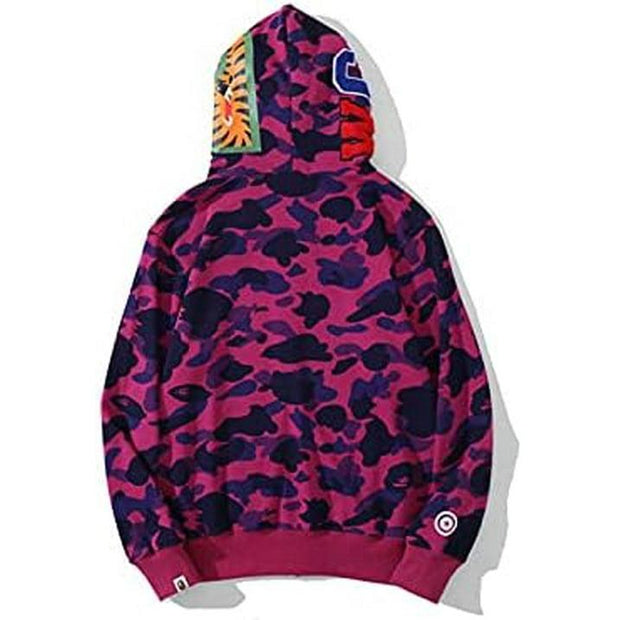 BAPE Hoodie Men's Shark Hoodie,Cotton Material Shark Jaw Jacket Ape Camo Full Zip Jacket Up