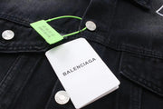 BALENCIAGA UNISEX Embroidered Logo Denim Jacket Sunbleached Black