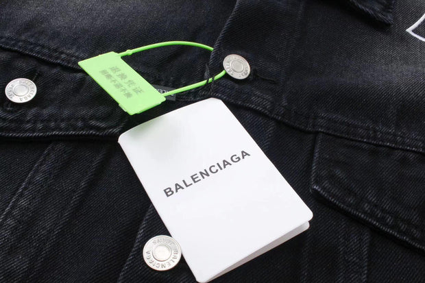BALENCIAGA UNISEX Embroidered Logo Denim Jacket Sunbleached Black