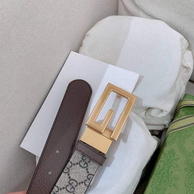 GUCCI Embellished coated-canvas and leather belt 'Grey'