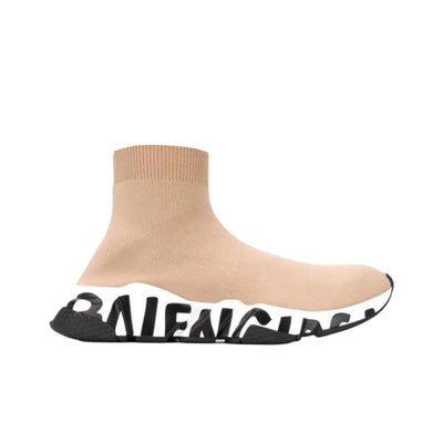 Balenciaga Speed Graffiti Sneakers 'Beige Knit With White And Black Graffiti Sole Unit'