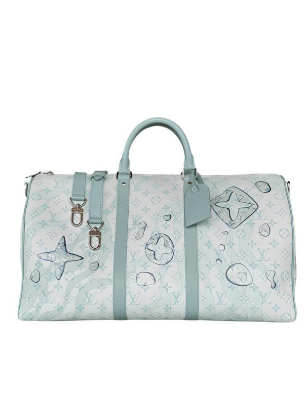 Louis Vuitton White & Blue Aquagarden Monogram Keepall 50