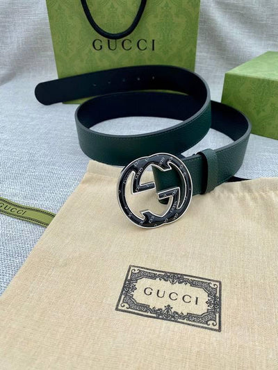 GUCCI Embellished coated-canvas and leather belt 'Green'