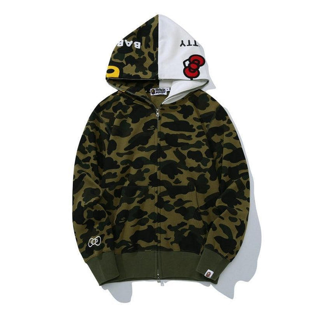 BAPE Sanrio Milo Hello Kitty Split Face 1st Camo Full Zip Hoodie A Bathing Ape Green