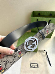 GUCCI x Mickey Mouse Embellished coated-canvas and leather belt 'Grey'