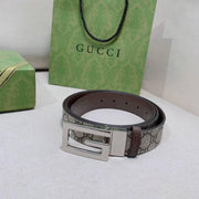 GUCCI Embellished coated-canvas and leather belt 'Grey'