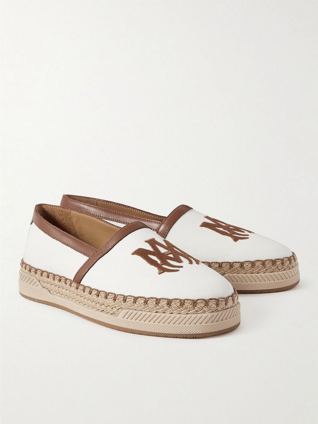 AMIRI - MA Logo-Embroidered Leather-Trimmed Canvas Espadrilles - White/Brown