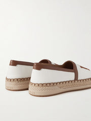 AMIRI - MA Logo-Embroidered Leather-Trimmed Canvas Espadrilles - White/Brown