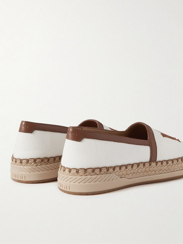 AMIRI - MA Logo-Embroidered Leather-Trimmed Canvas Espadrilles - White/Brown