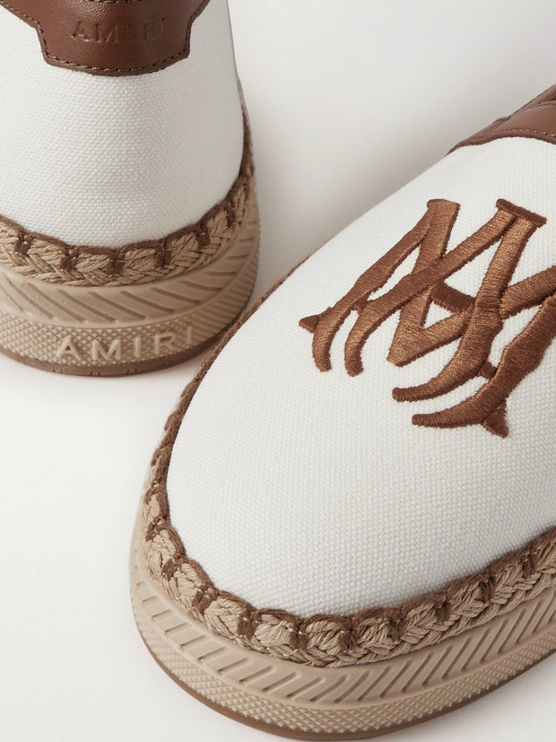 AMIRI - MA Logo-Embroidered Leather-Trimmed Canvas Espadrilles - White/Brown