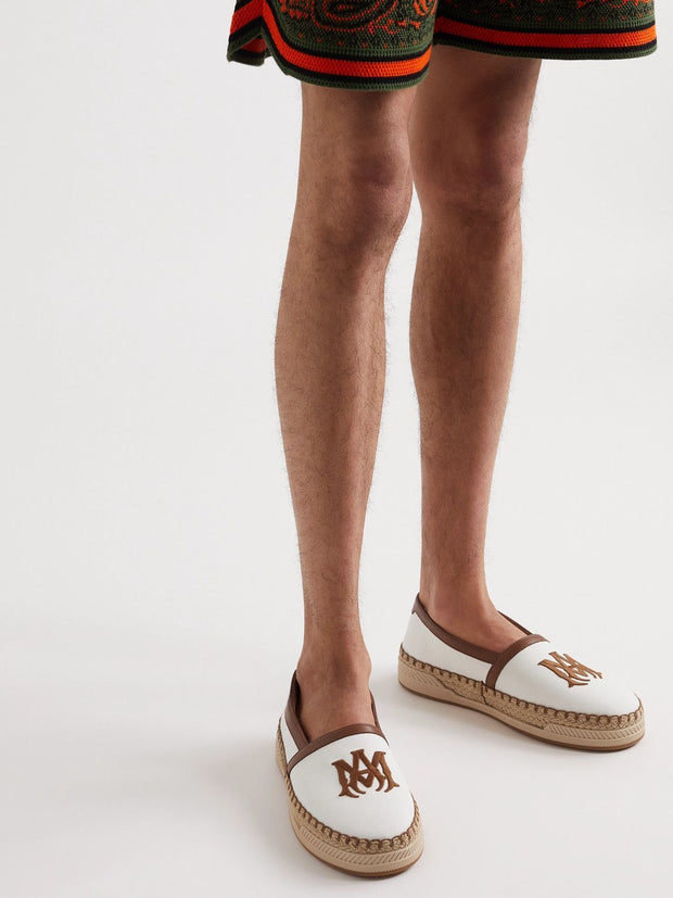 AMIRI - MA Logo-Embroidered Leather-Trimmed Canvas Espadrilles - White/Brown